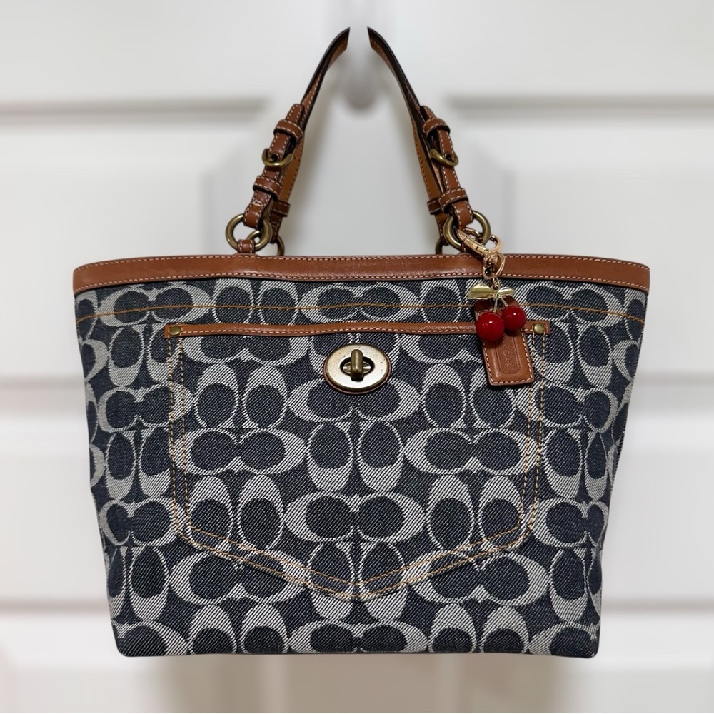 SOLD Coach Signature Denim Heritage Stripe Tote Vintage Y2K